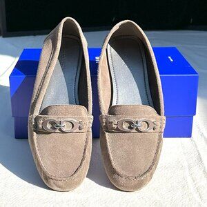 Coach Logo Hardware Taupe Fortunata Driving Moccasins Size 9.5